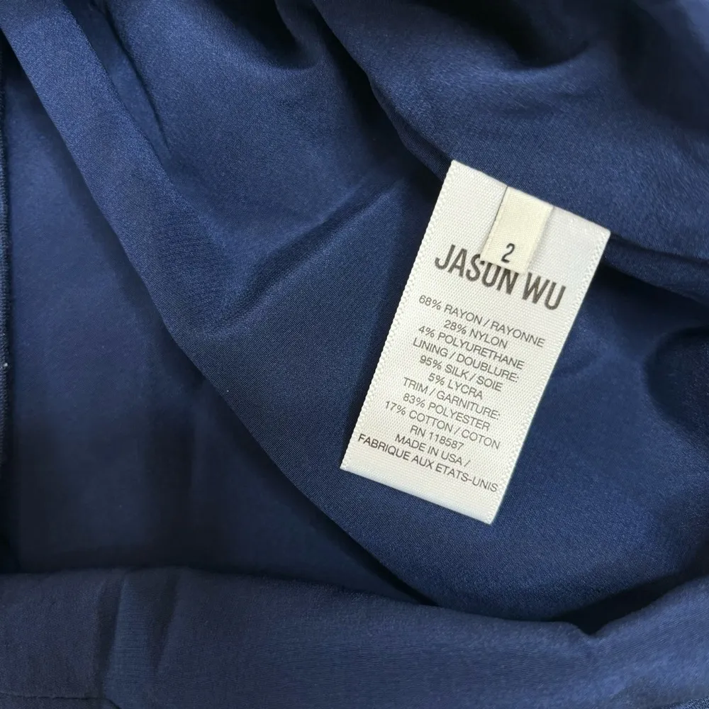 Jason Wu Collection Embroidered Floral Applique Navy Sleeveless Sheath Dress 2 - Image 4