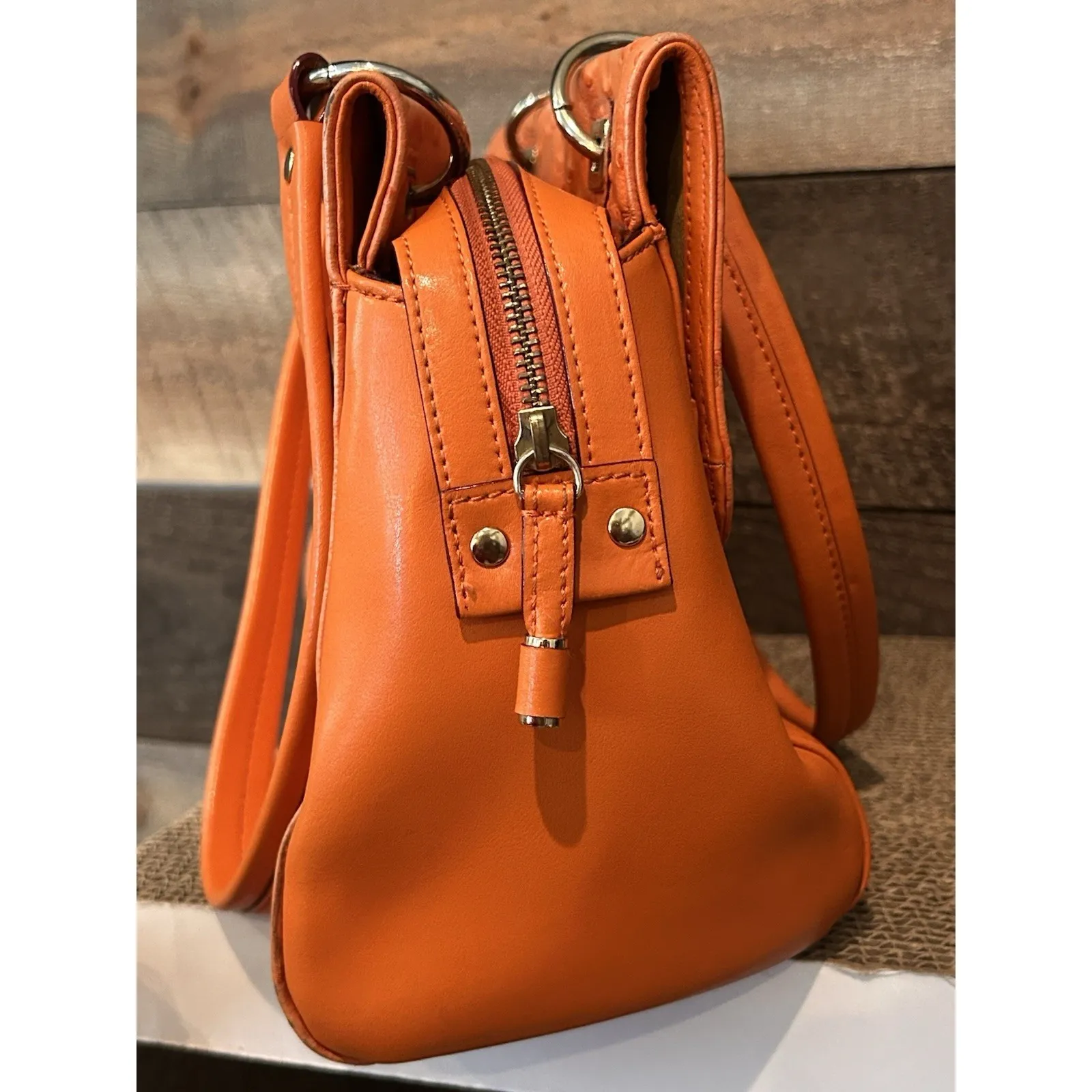 Antonio‎ Melani "Blair" Faux Ostrich Leather Orange Shoulder Bag - Image 3