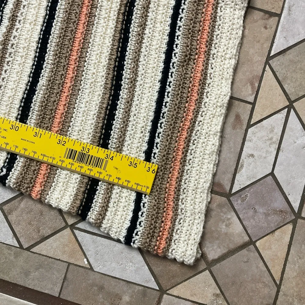 Say what? Cream and brown striped crochet dress with lace up detail size… - Image 2