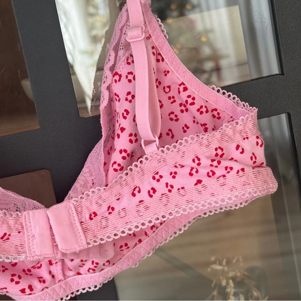 Savage X Fenty bralette Picky Leopard Print Lace adjustable lingerie cotton pink Size M - Image 9