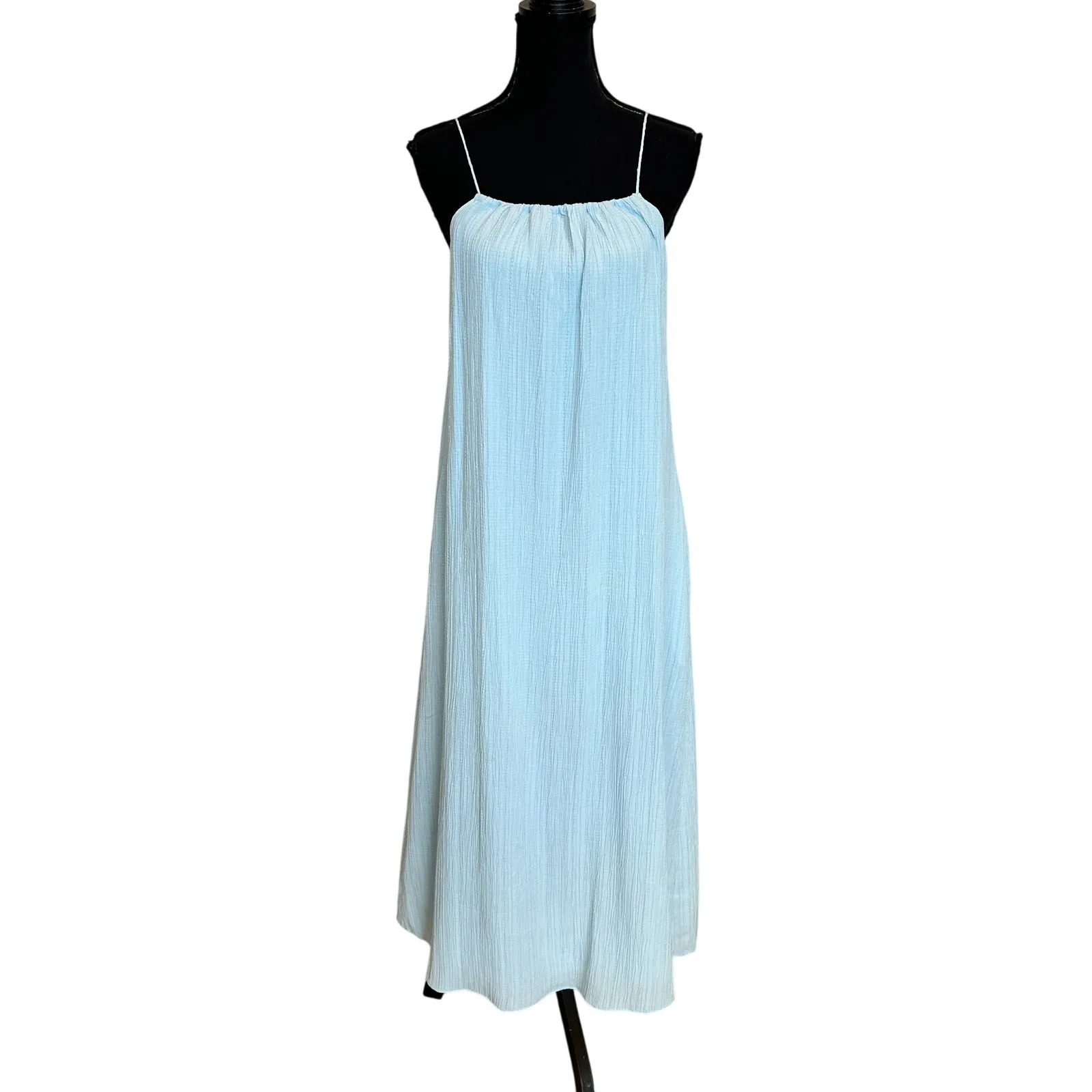 Striped & Solid Baby Blue Sundress SMALL Babydoll Aline Vacation Maxi Dress $280 - Image 4