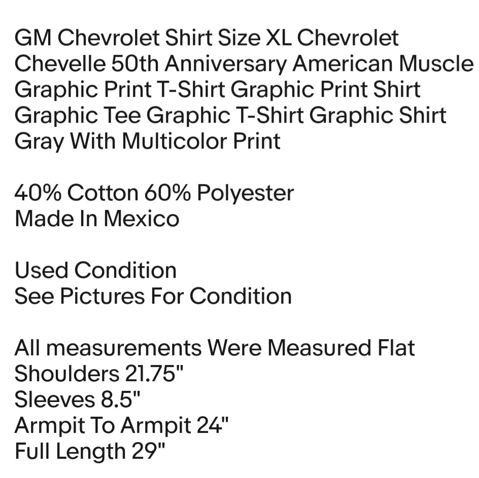 Shirt Size XL Chevrolet Chevelle 50th Anniversary American Muscle Graphic Print Unisex - Image 2
