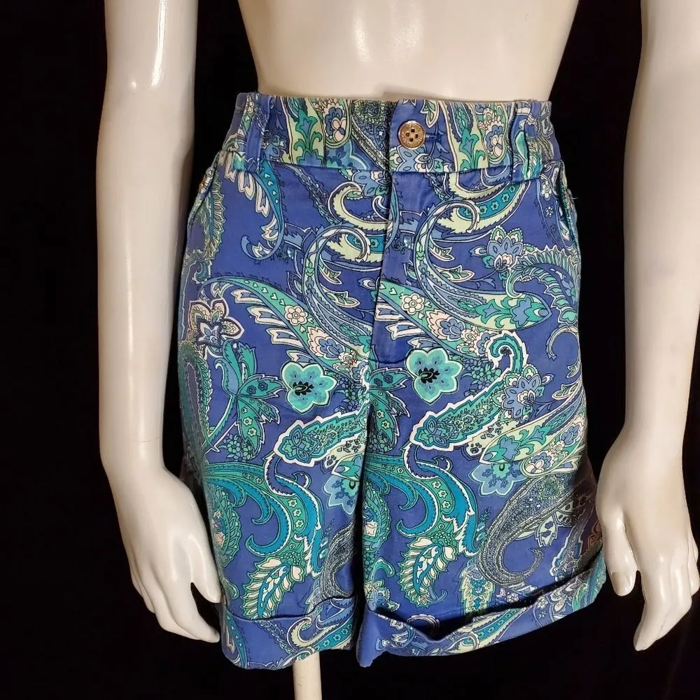 Lauren Ralph Lauren Blue & Green Paisley Shorts (8) - Image 3