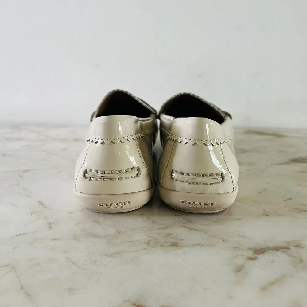 COACH Odette Solid Ivory Patent Leather Driver Loafer Silver Logo - US 6.5 - Image 7