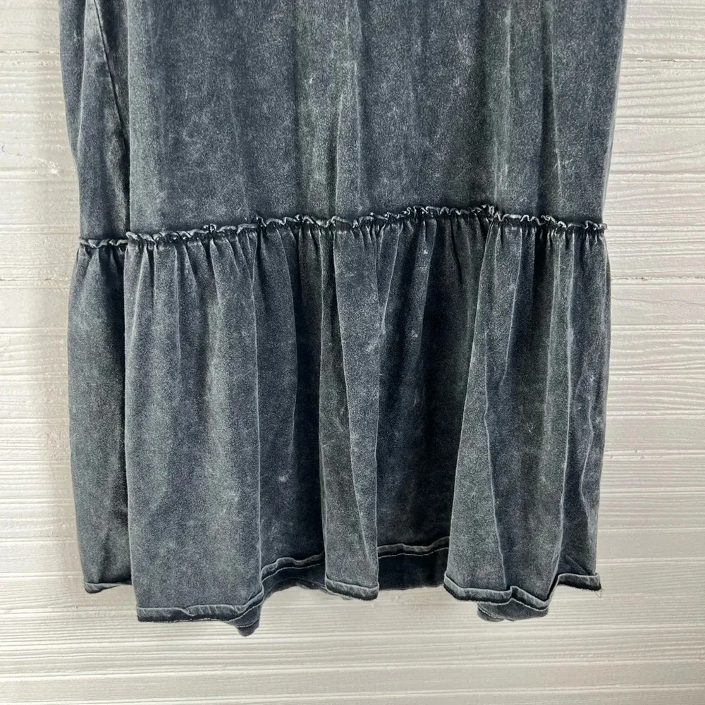 SO Black Acid Wash Cotton Dress Drop Waist Puff Elbow Sleeves NEW Size L - Image 6