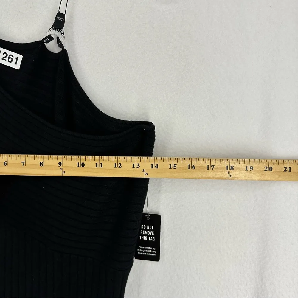 NWT Express One Shoulder Bodycon Midi Ribbed Dress Medium Black - Image 5