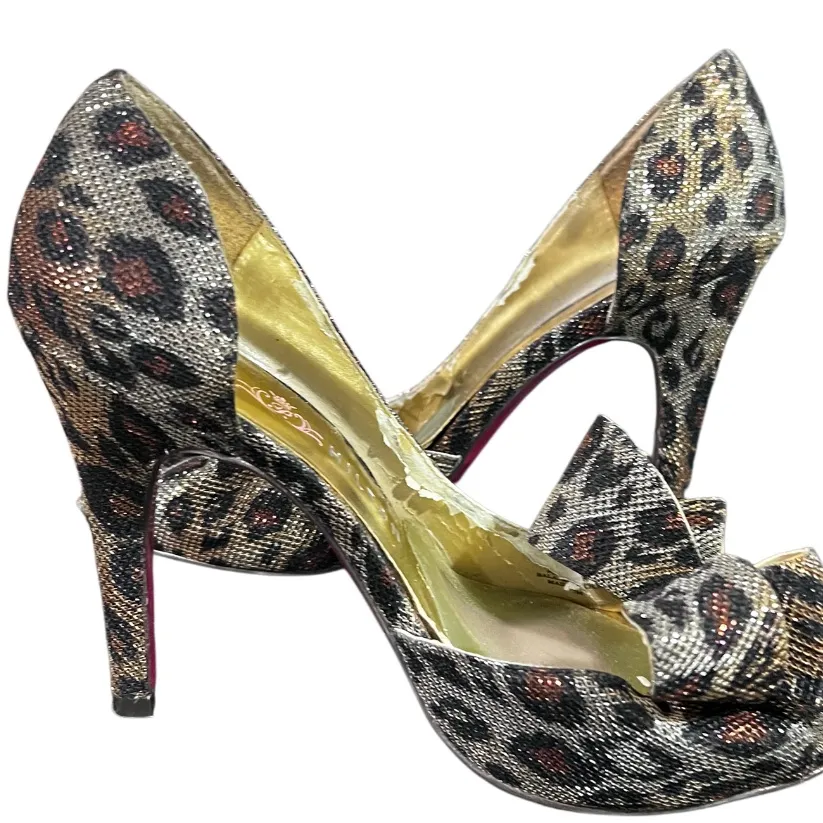 Paris Hilton Bow Bling Leopard Peep Toe Heels Brown Size 7.5 - Image 3