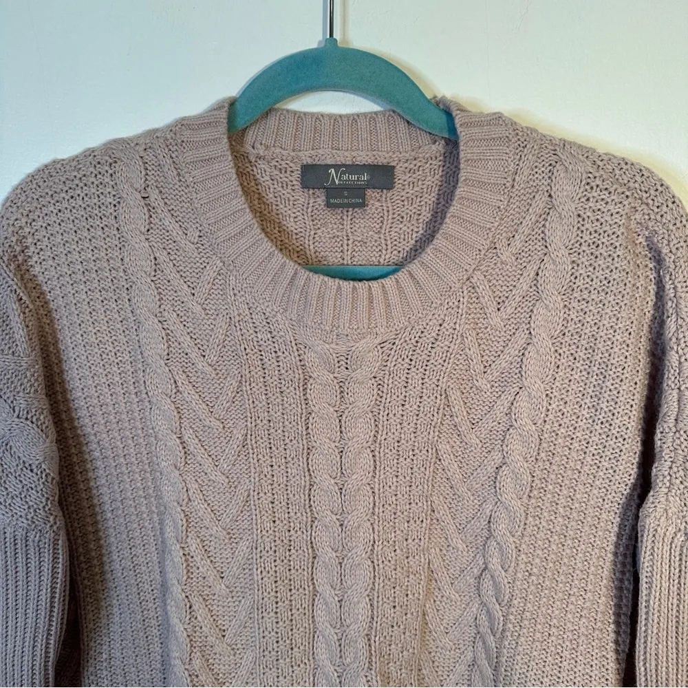 Natural Cable Knit Pullover Sweater Womans Small Beige - Image 2