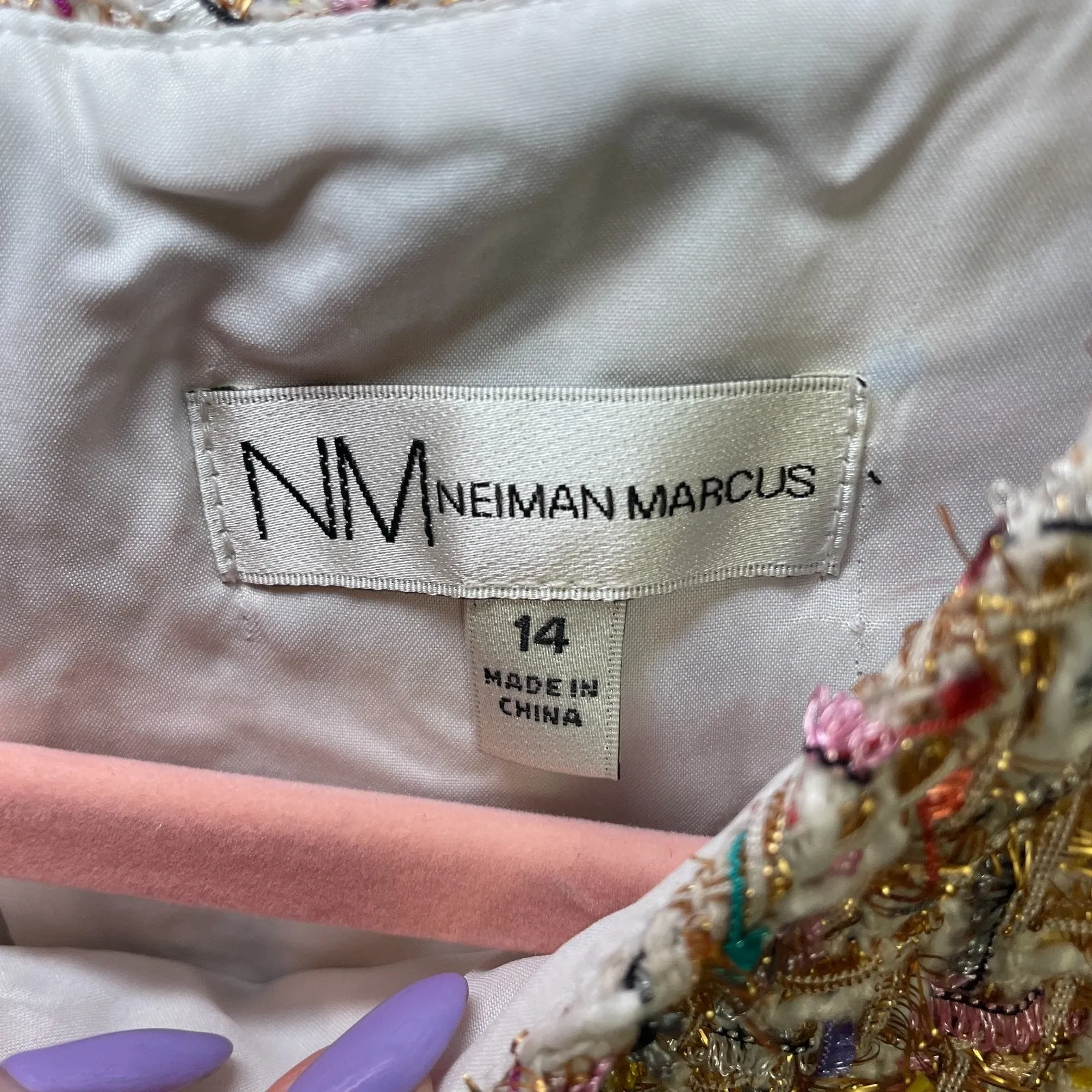 $225 Neiman Marcus Dress Sz 14 Sheath Mini Tweed Pink Sleeveless Preppy Coquette - Image 7