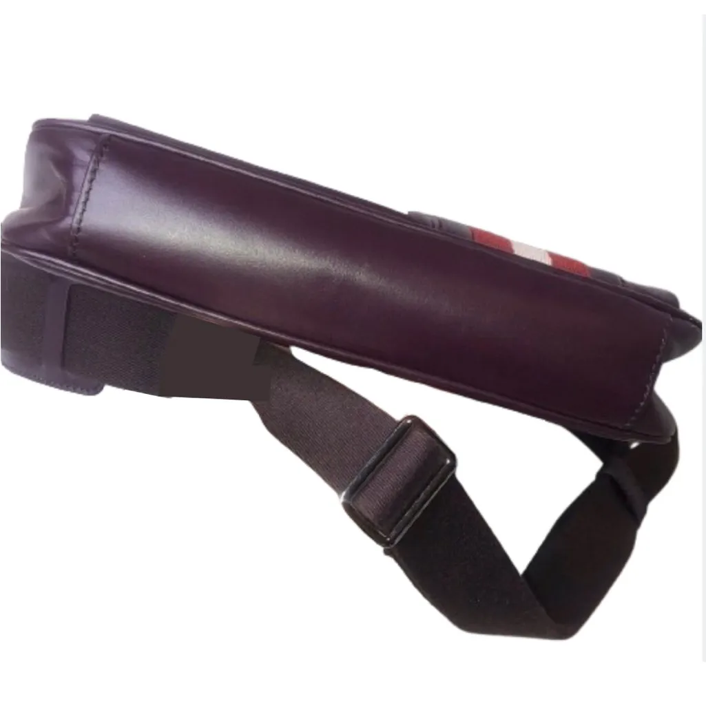 BALLY Brown Calfskin Top Zip Crossbody Messenger Shoulder Bag Striped Strap - Image 7