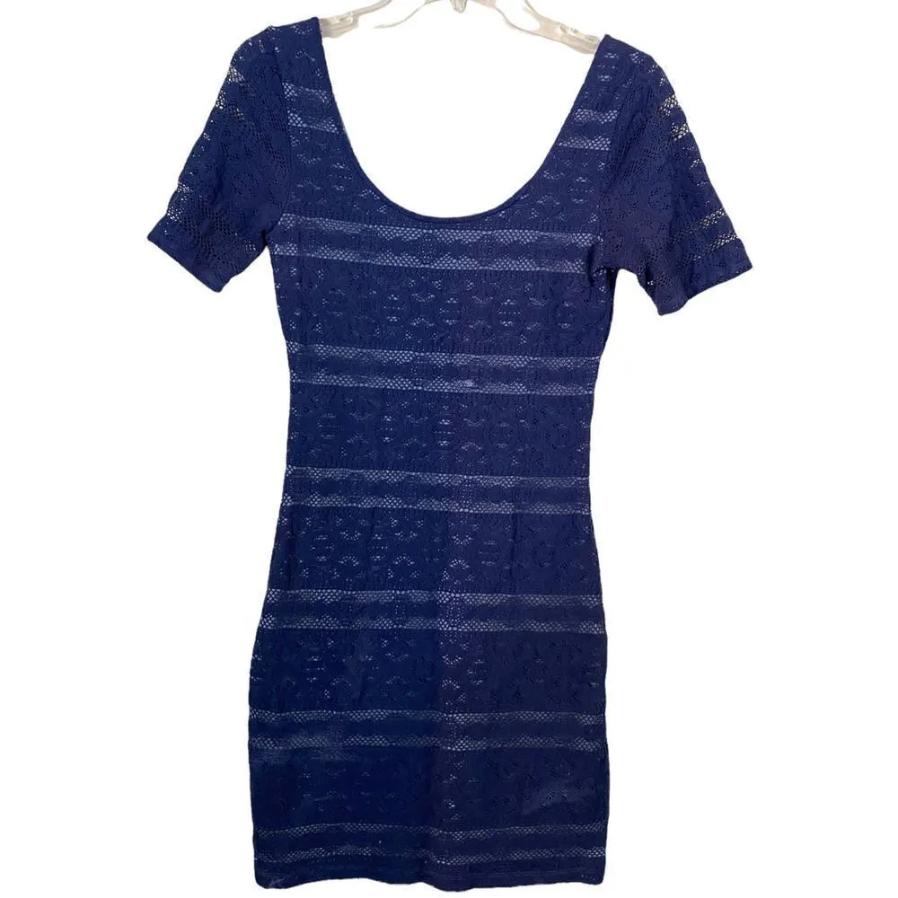 Abercrombie & Fitch Bodycon Crochet Knit Lace Dress Size Small Blue - Image 3