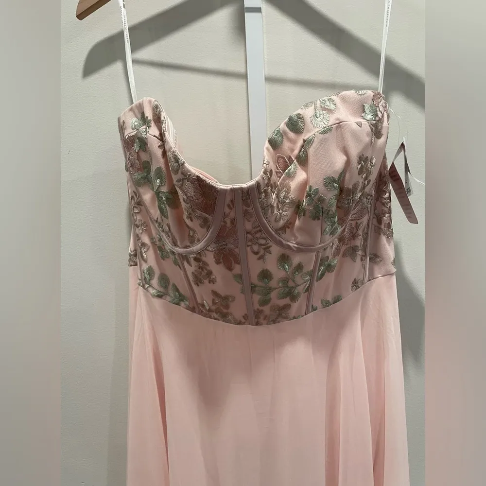 Dessy Collection Strapless Floral Embroidered Corset Maxi Dress Size 16 Pink - Image 4