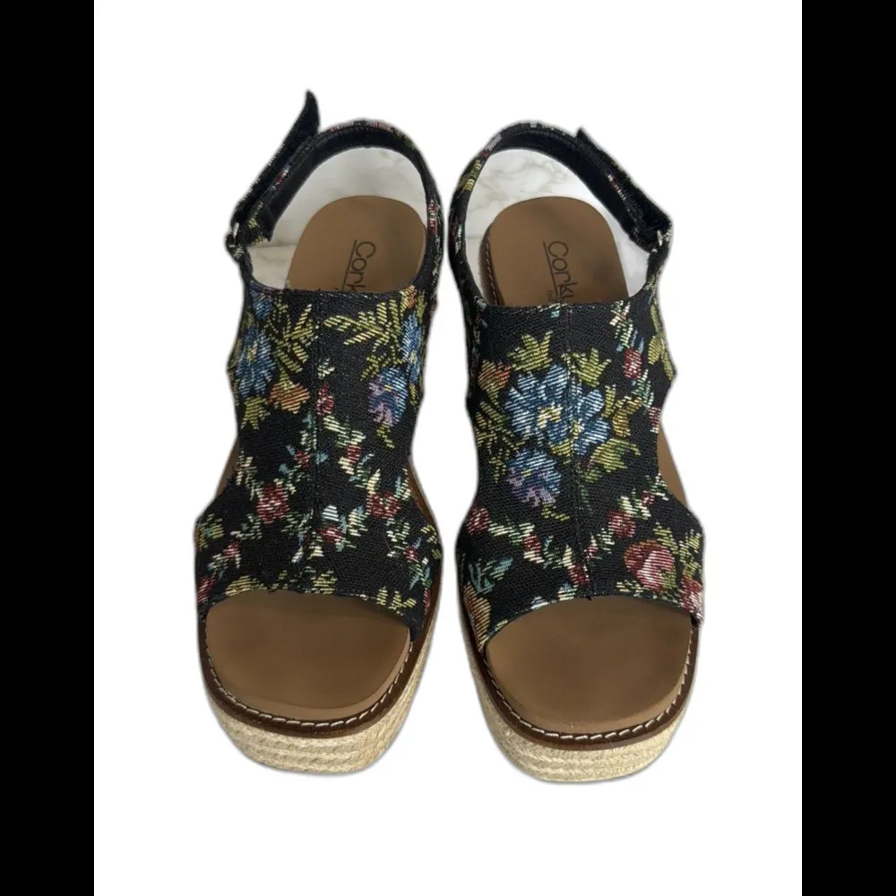 Corkys Shoes Womens Size 10 Wedge Sandals Espadrille Platform Floral Summer Black - Image 4