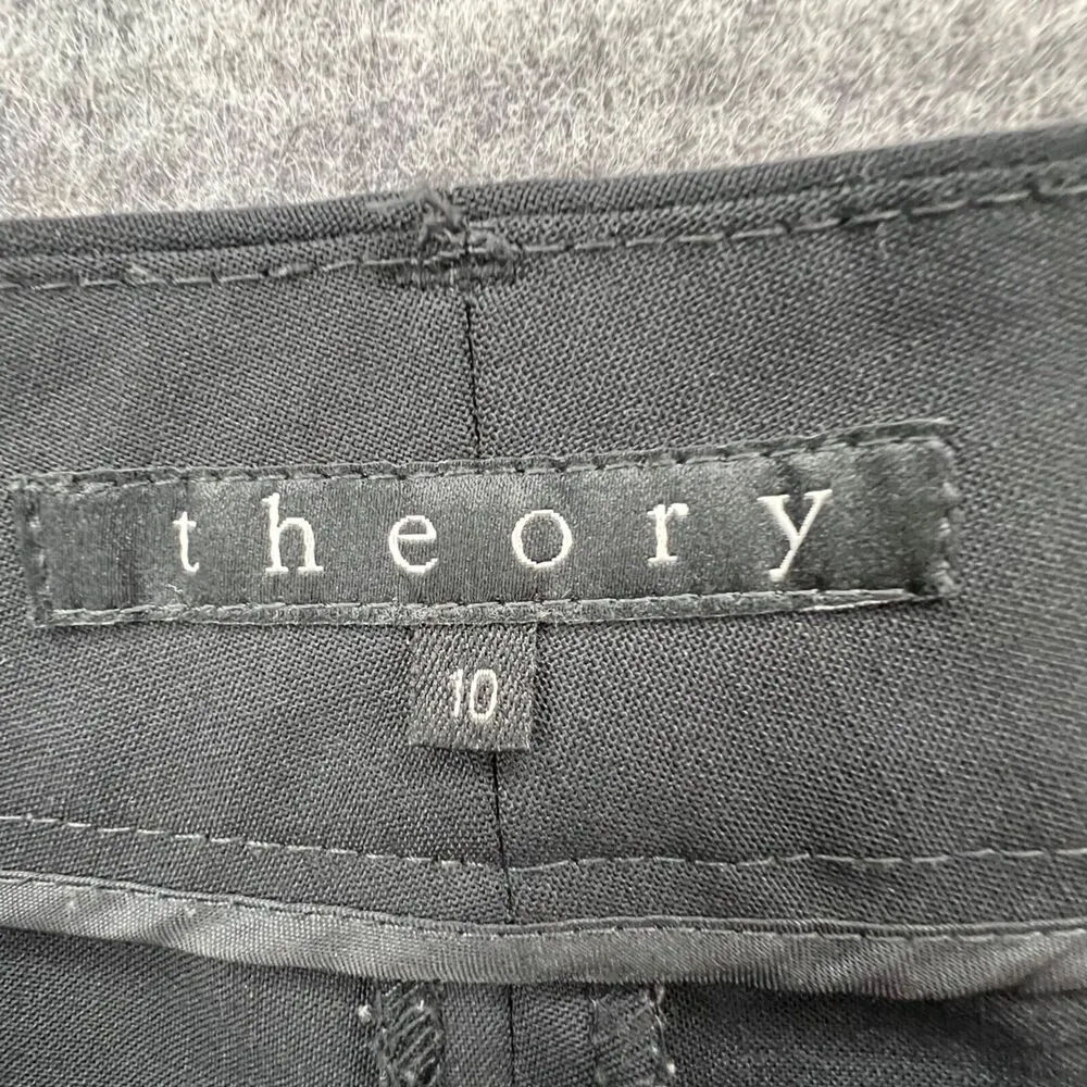 Theory Trousers Women 10 Black Wool Blend Pants Relaxed Straight Career Timeless - Image 9