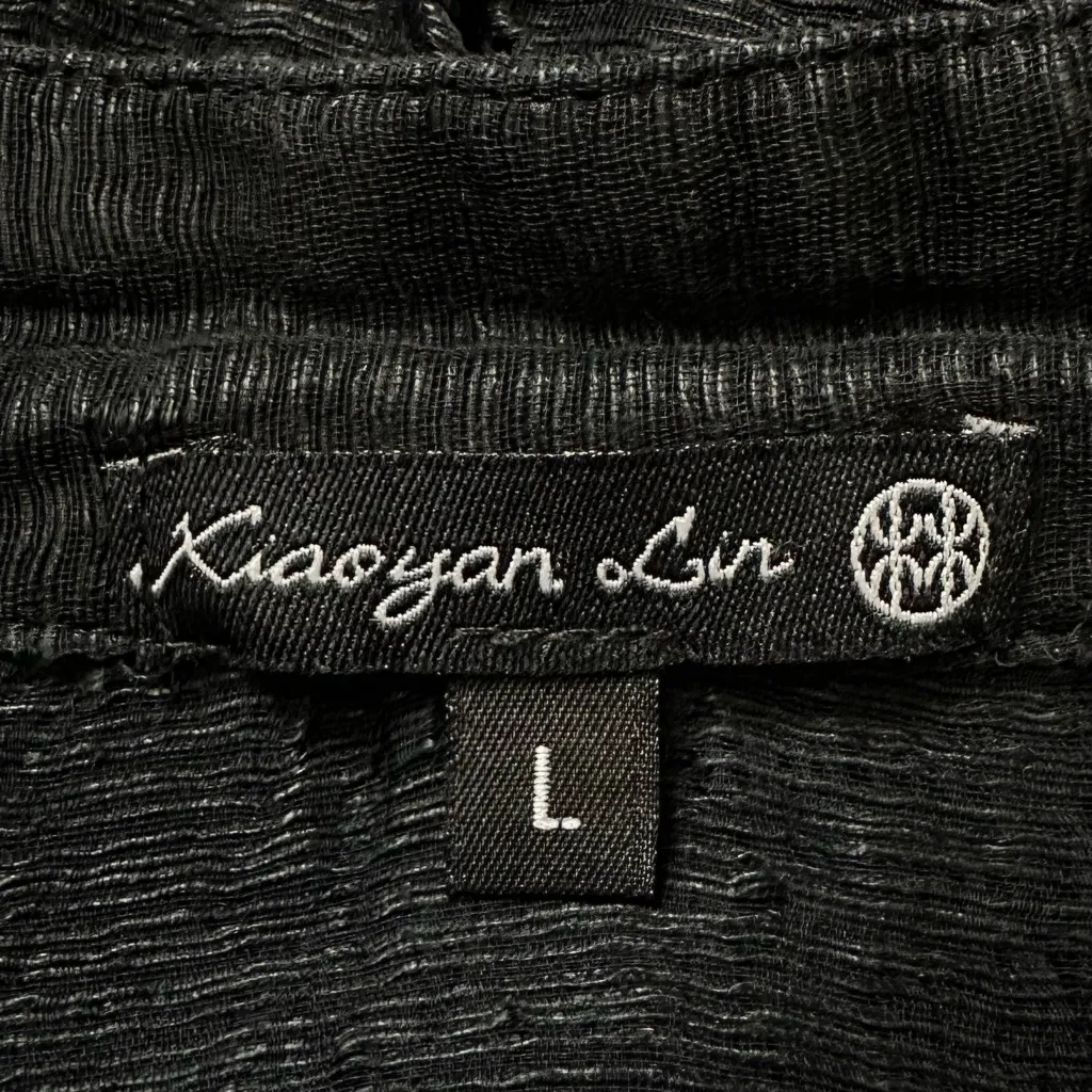 Xiaoyan Lin 100% Silk Black Pleated Button Down Shirt, Sz Large - Image 9