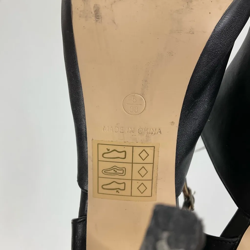 Truffle Collection Black Ankle Strap Peep Toe Heels Size 38 - Image 7