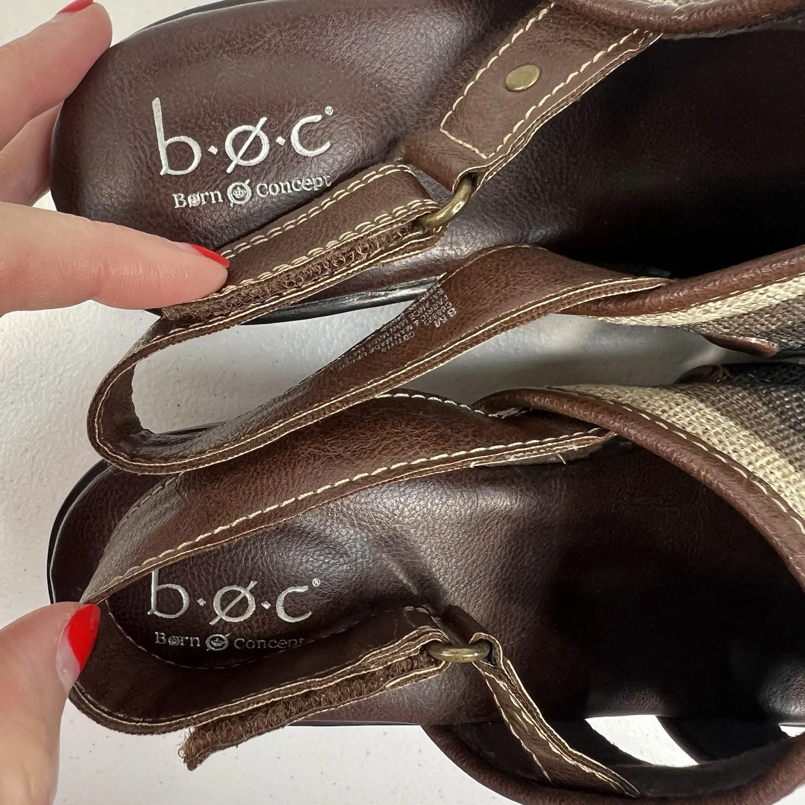 B.O.C. 8 Clogs Mules Born Concept Lyza Slingback Dark Brown Stripe Boho Hippie - Image 7