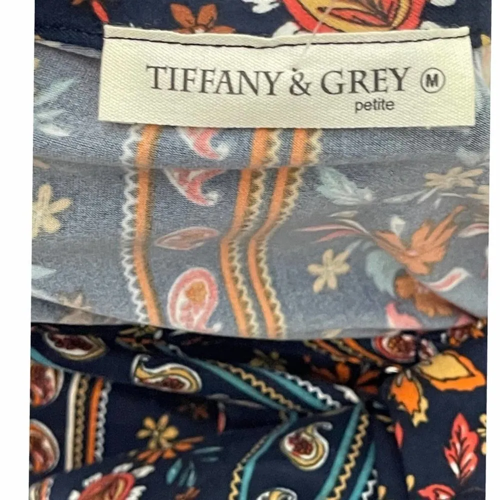 Tiffany‎ Grey Floral Bar Blouse Petite Medium Blue Size undefined - Image 7