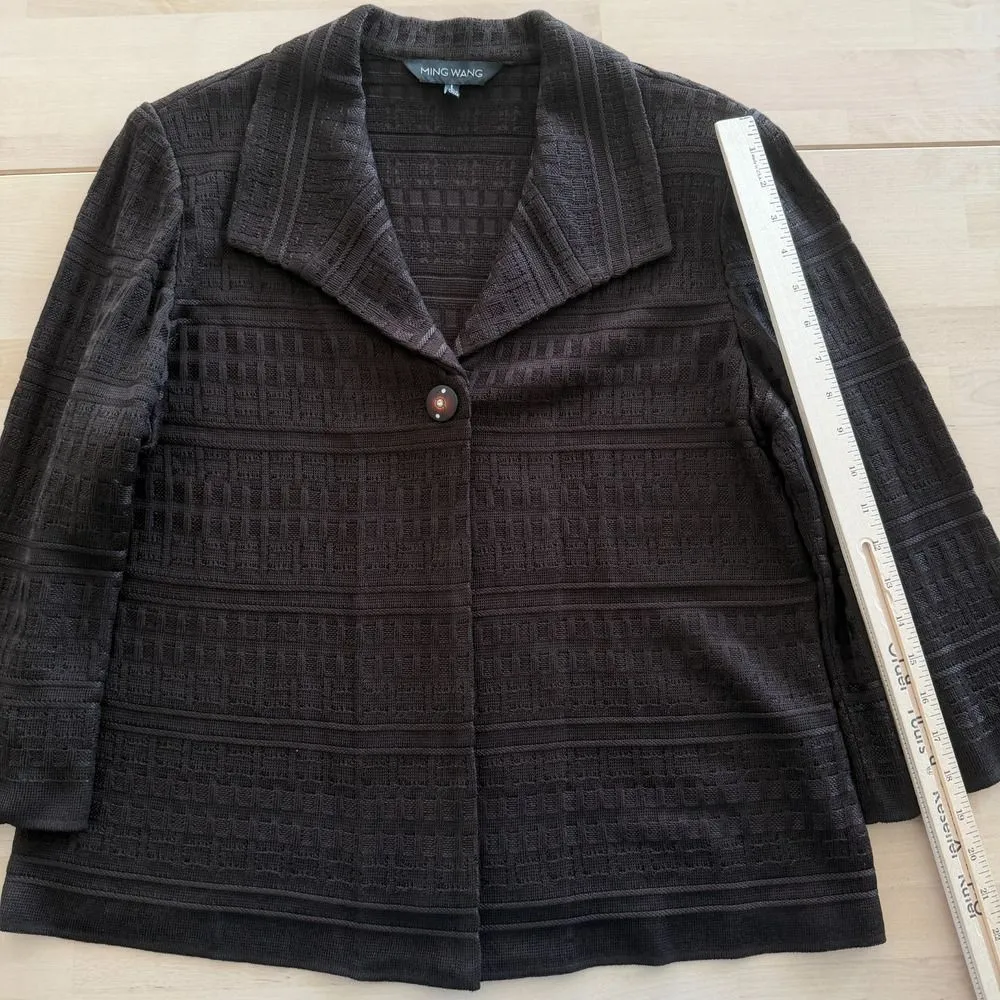 Ming Wang Knit Jacket Womens Large Brown Acrylic Minimalist Career Traver Blazer - Image 11