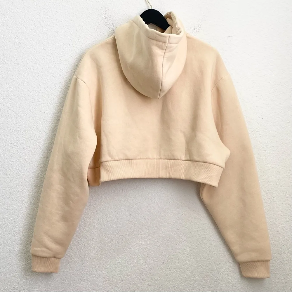 COLLUSION by ASOS Pale Yellow/Cream Cropped Front Zip Streetwear Hoodie Size 16 - Image 7