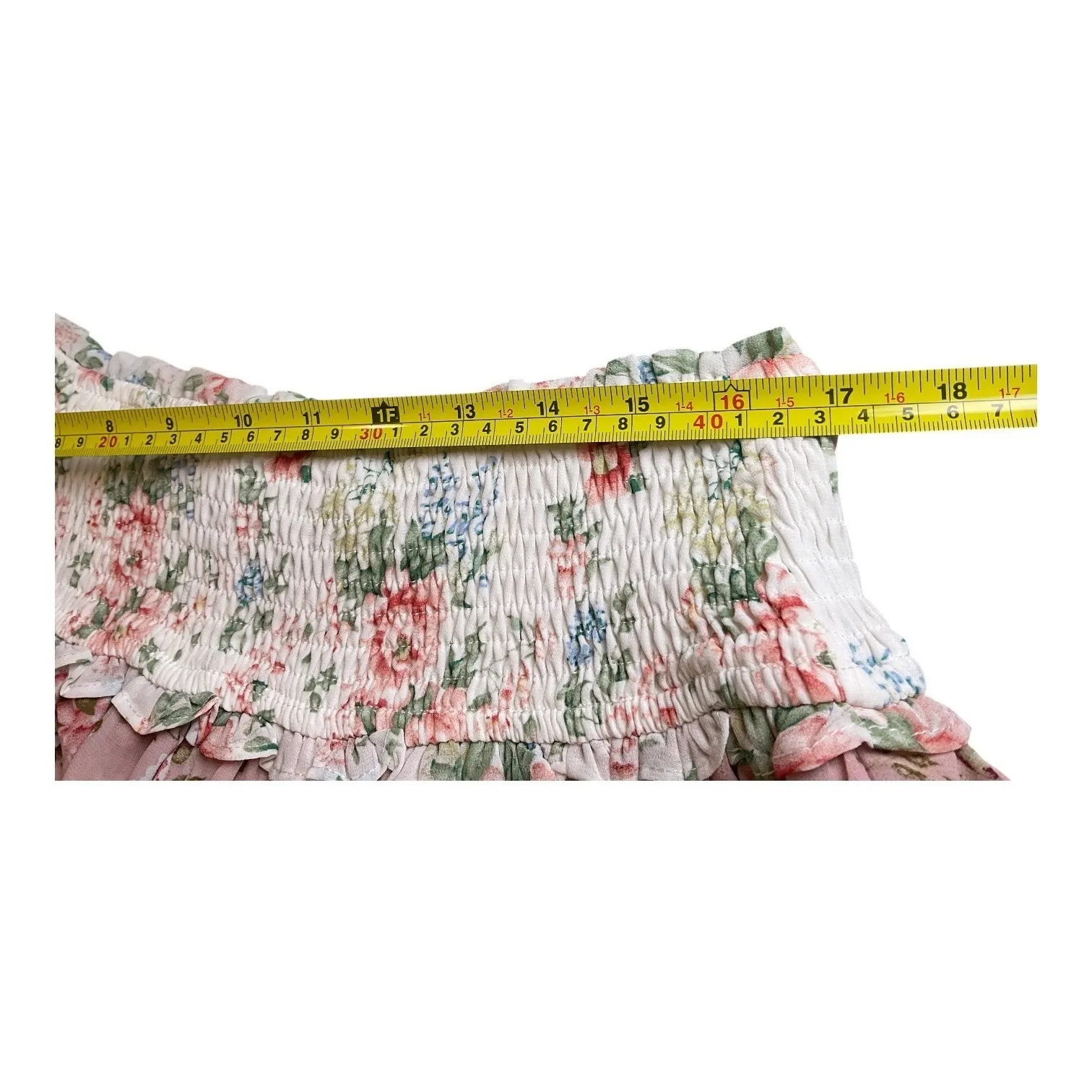 Fab'rik Floral Two Piece Set Smocked Ruffle Crop Top Mini Skirt Pink Green M/ L - Image 7