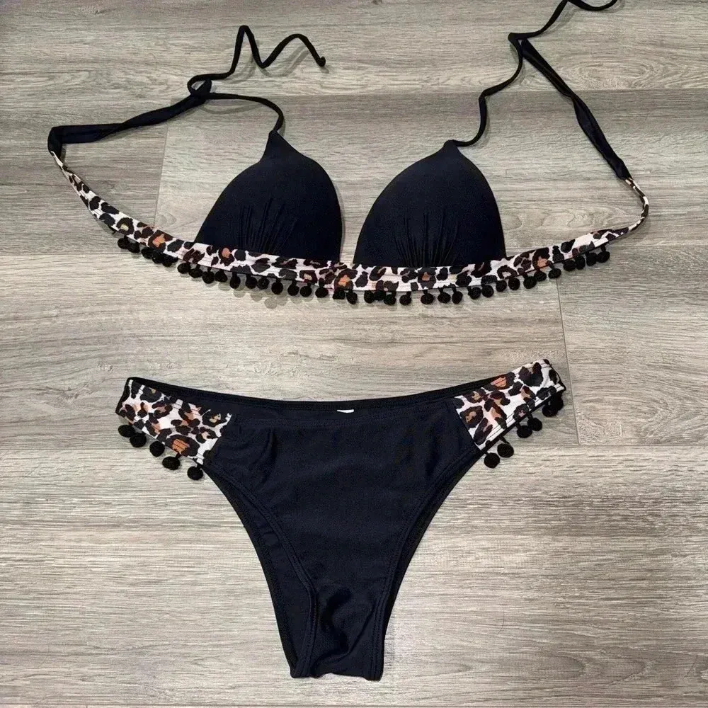 2/$20Women’s Bikini with Tassels Leopard Size L - Image 2