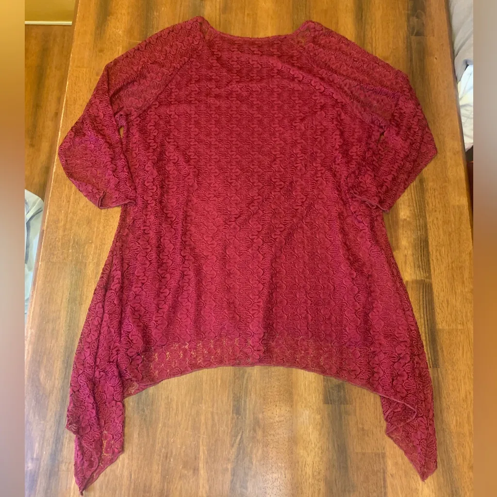 Indigo Soul Top 2XL Burgundy Shark bite Tunic Lined Lace Overlay 3/4 Lace Sleeve Red Size undefined - Image 8