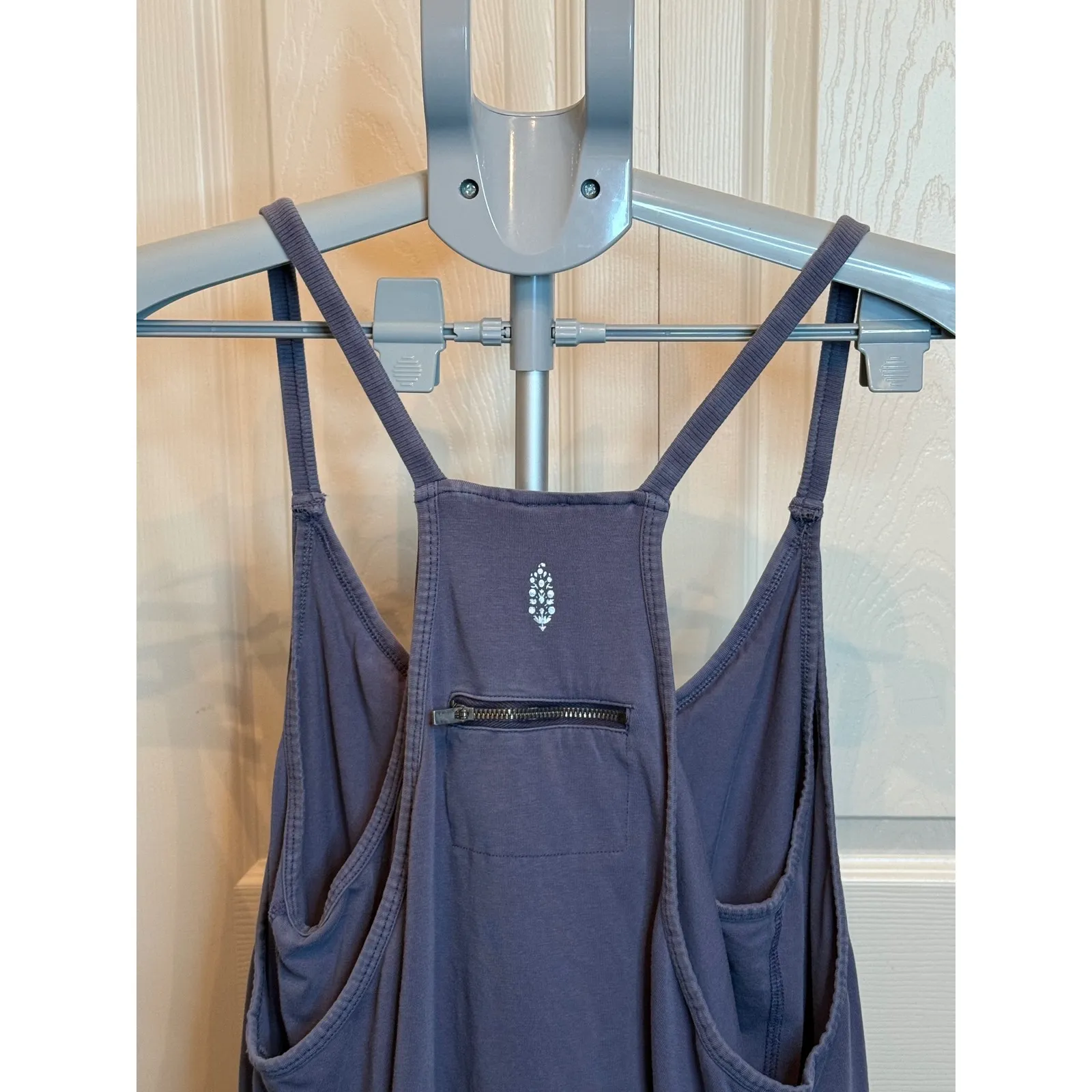 Free Movement Purple Racerback Tank Romper Pockets Zip Detail Women LARGE Blue - Image 7