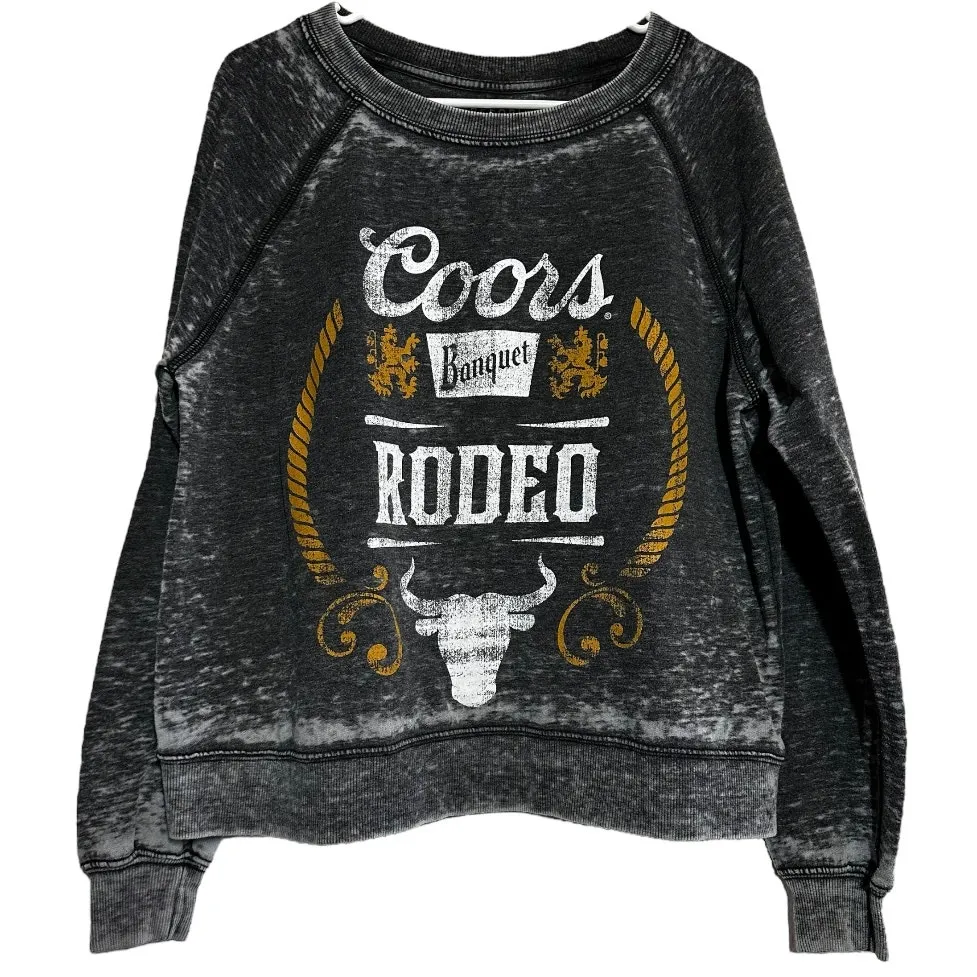 Odd People RKB Coors Banquet Rodeo Sweatshirt Burnout Acid Wash Gray XS - Image 2
