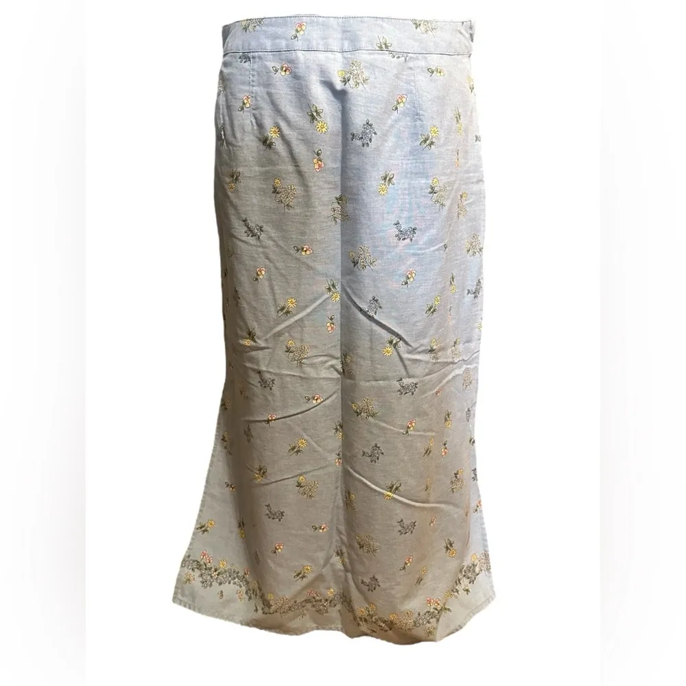 Liz Claiborne Lizwear Jean Skirt Size 10 Chambray Blue Daisy Floral Straight - Image 3