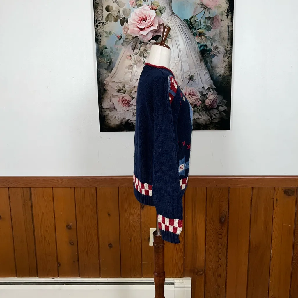 Darling Vintage 90s Countryside Classics Hand Embroidered Cotton Sweater! Blue Size XL - Image 4