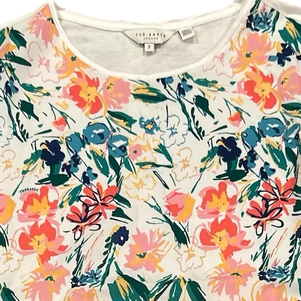 Ted Baker Sketchy Silk Magnolia Floral Sleeveless Blouse Round Neck Top Pink Size 6 - Image 5