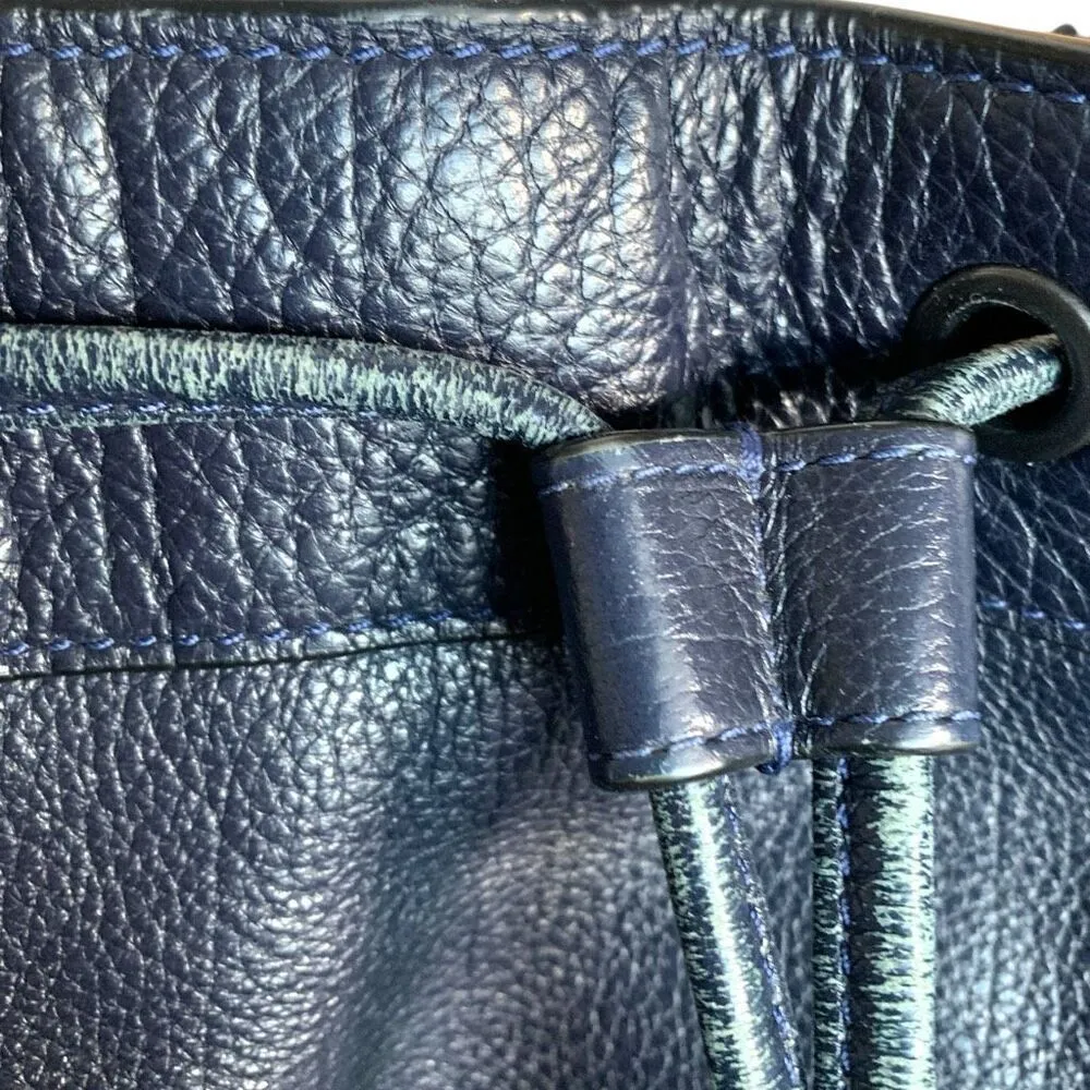Coach Mickey Drawstring NavyBlue Pebbled Leather Bucket Convertible Shoulder Bag - Image 4