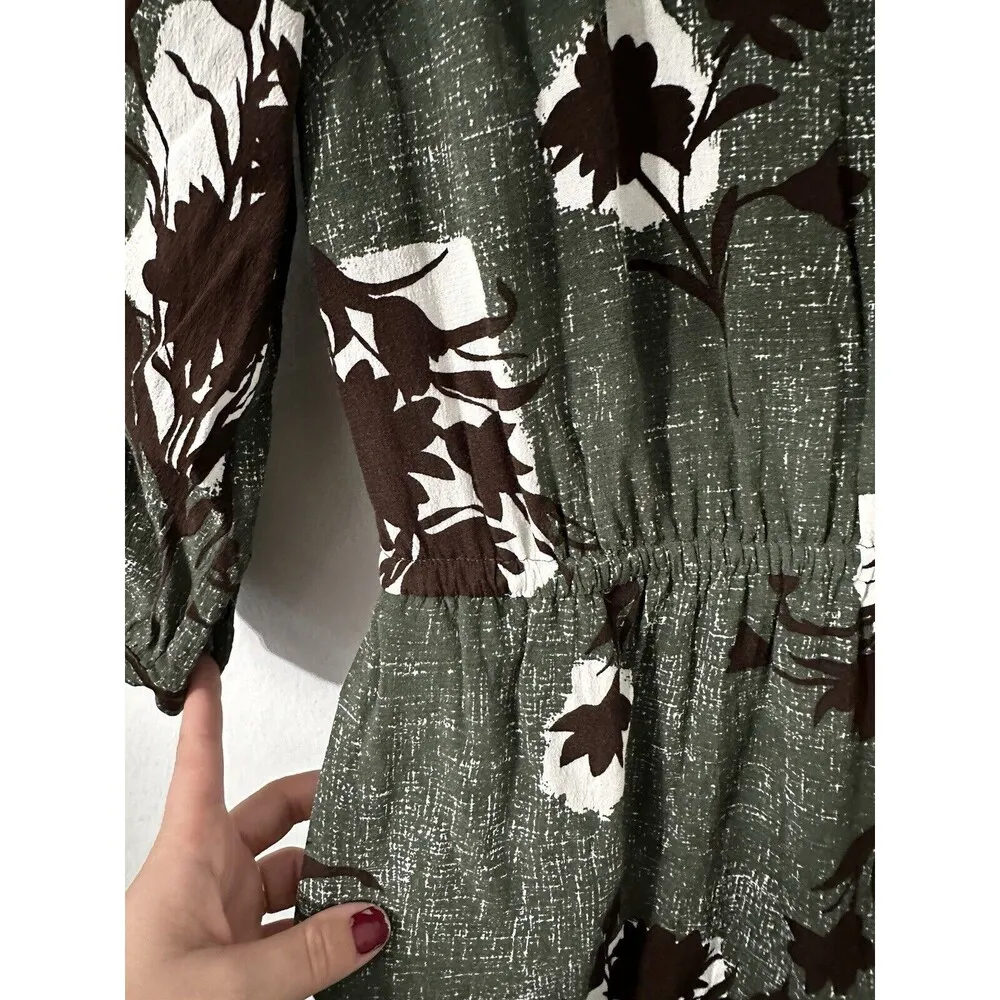 Boden Jodie Floral 3/4 Sleeve Knee Length Dress Women's Sz 8L Green Elastic Boho - Image 11