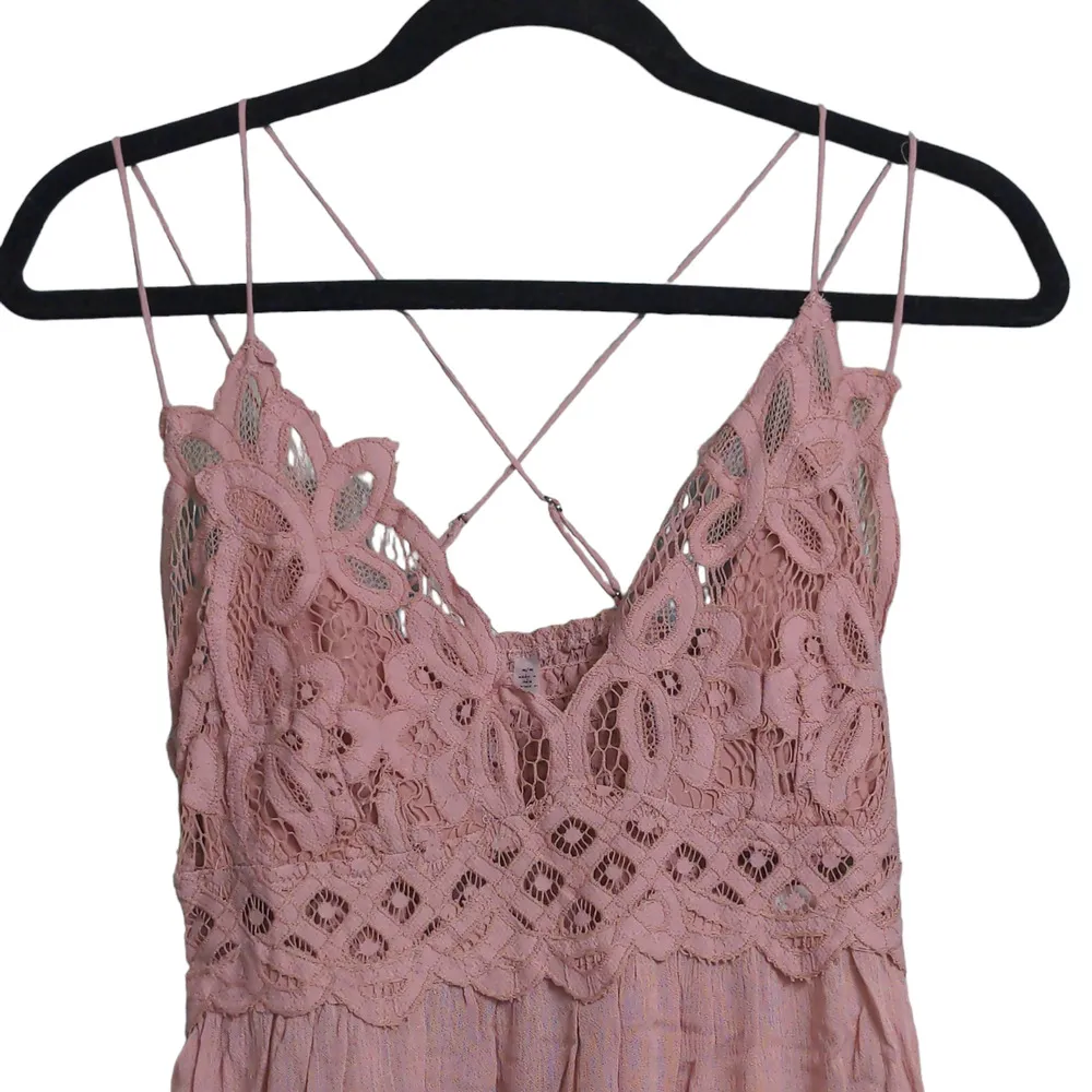 Free People Adella Slip Dress Mini Rose Lace Adjustable Ruffle Smocked S New - Image 4
