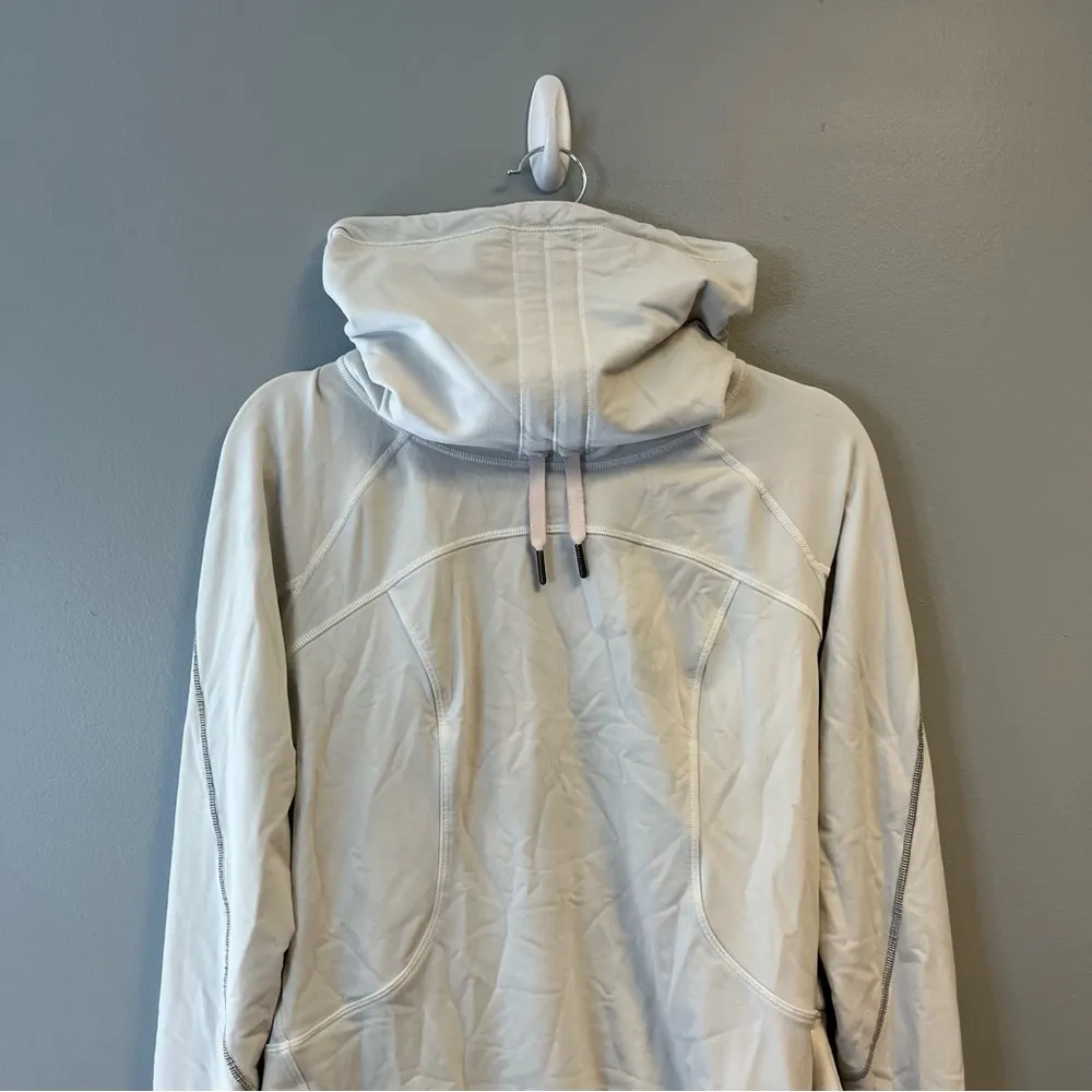 Lululemon Sweatshirt White Cowl Funnel Neck Drawstring Pullover Jacket Sz 6 EUC - Image 5