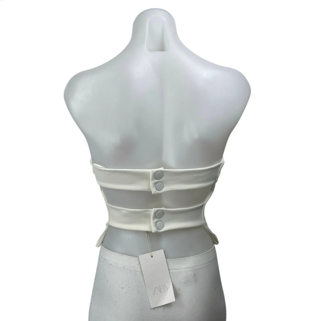 NEW Zara Women's White Sleeveless Strapless Crop Corset Bandeau Tube Tank Top S - Image 2