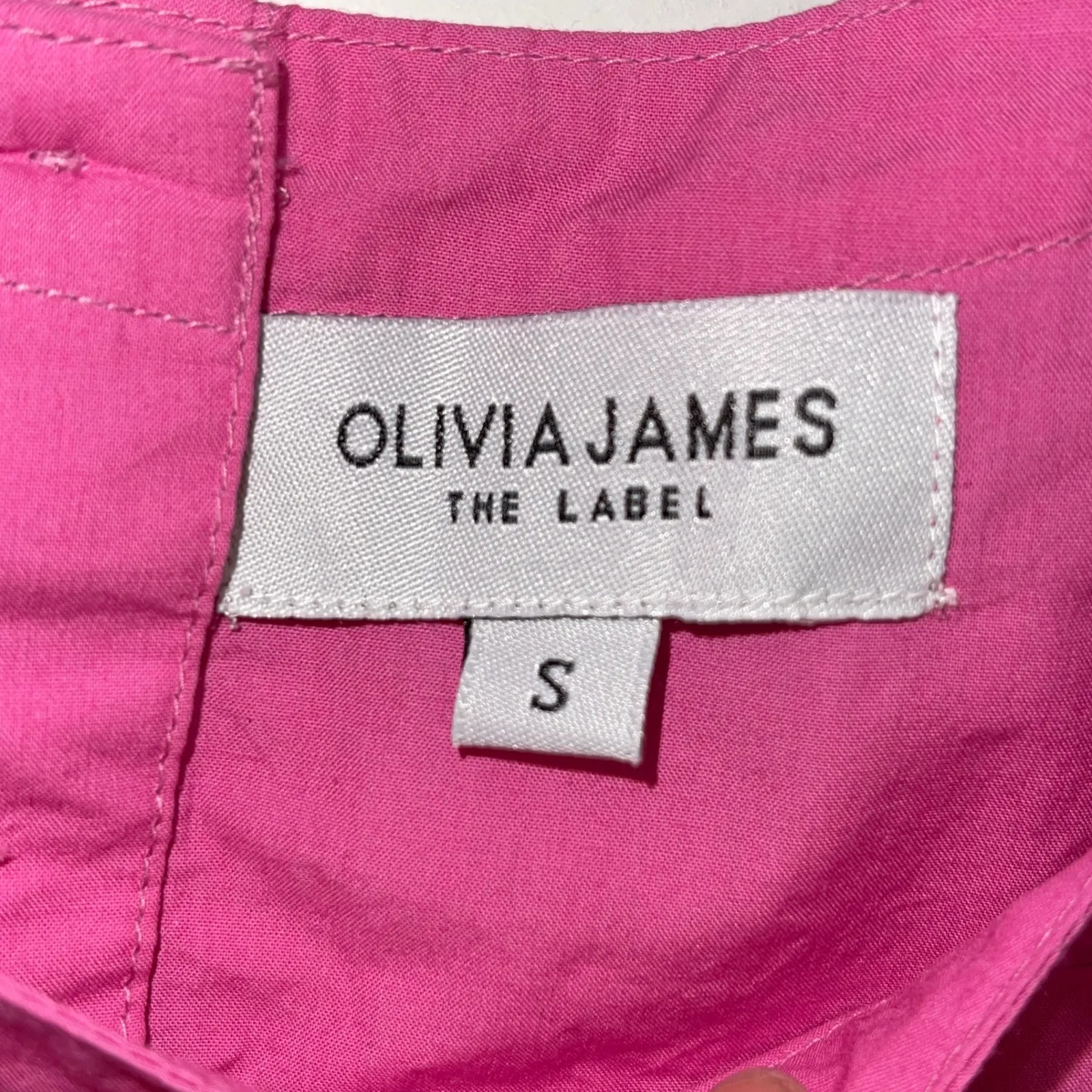 Olivia‎ James Puff Sleeve Top Crew Neck Blouse Hot Pink Cotton Size Small - Image 5