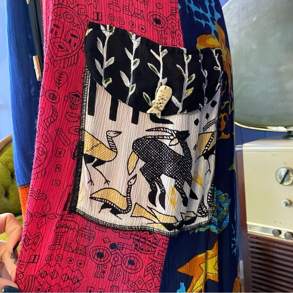 Vintage Y2K La Cera Patchwork Maxi Button Down Dress - Image 6