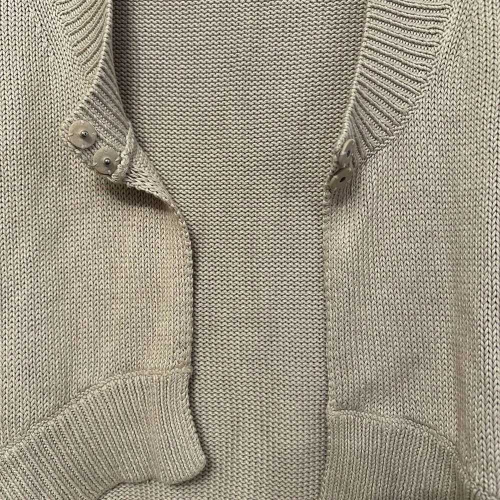 Theory Size Medium Oatmeal Beige Cardigan Chunky Knit Front Buttons Short Sleeve - Image 3