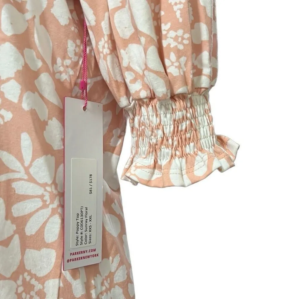 Parker Orange Floral Poppy Top Small Short Puff Sleeves Ruffles NWT $178 MSRP - Image 5