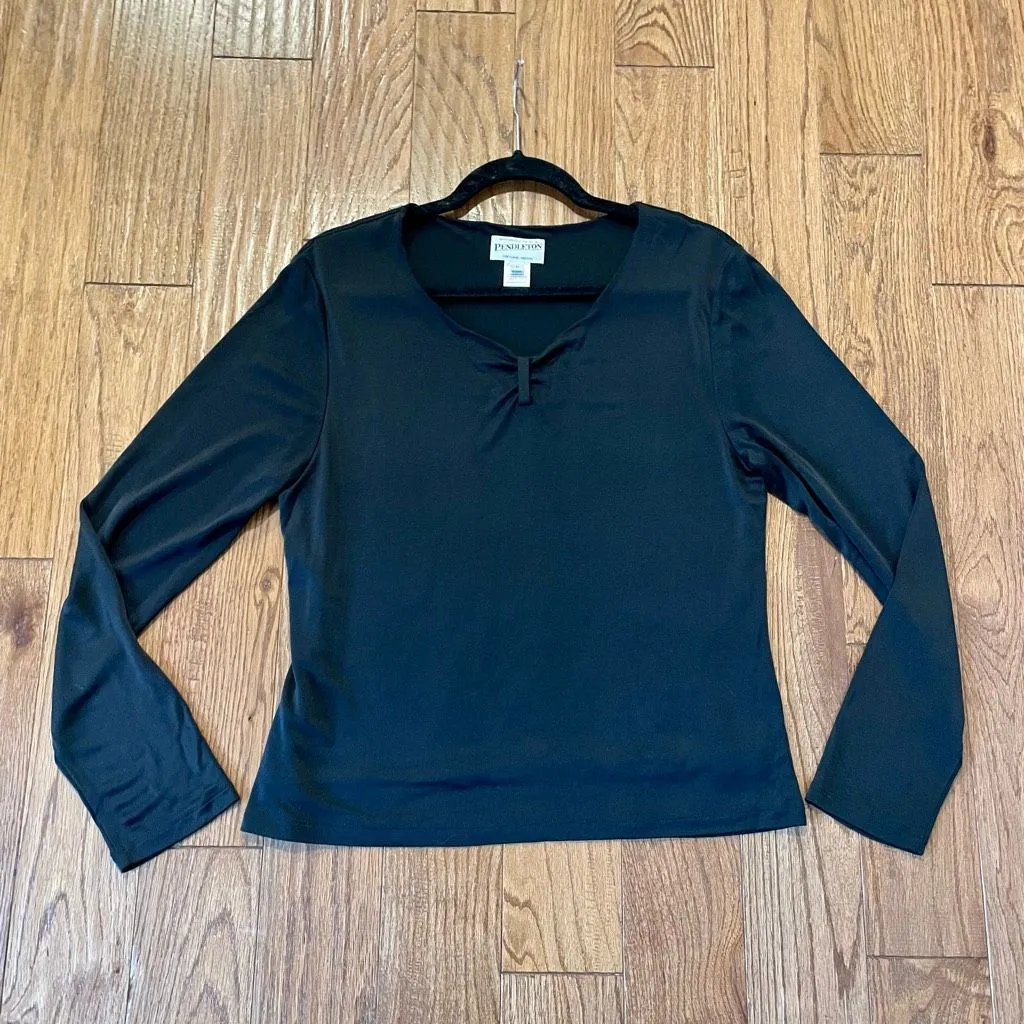 Pendleton black vintage silk long sleeve top M - Image 3