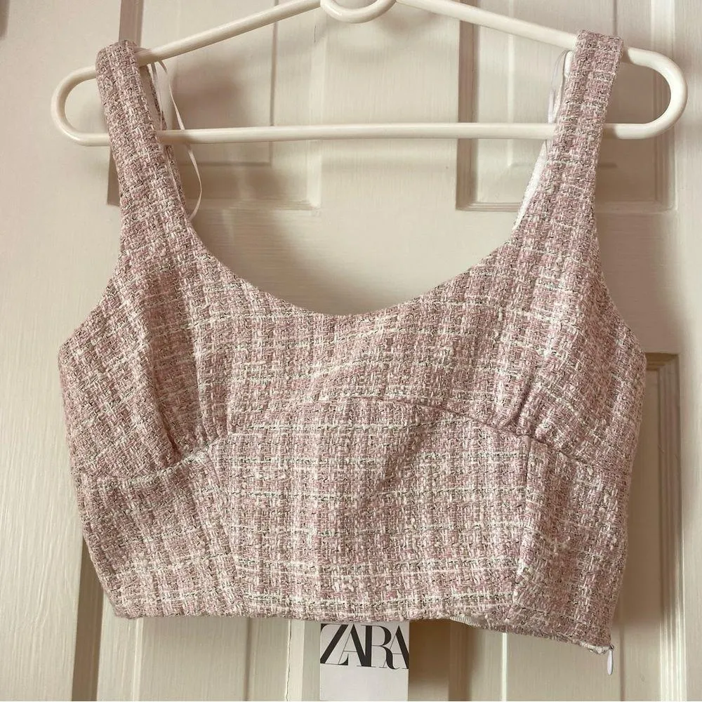 NWT Zara Tweed Pink Crop Top - Image 2