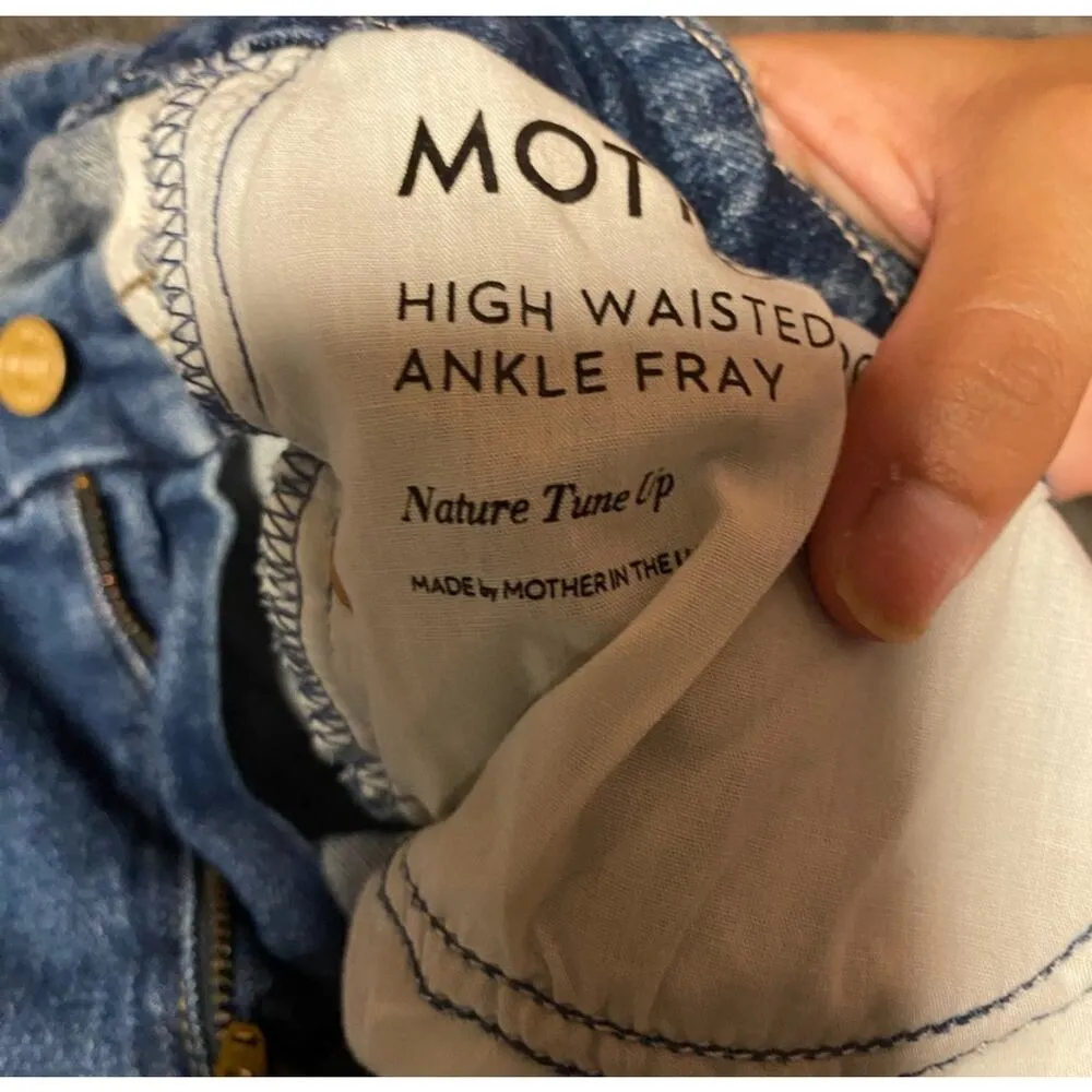 Mother Denim High Waisted Looker Ankle Fray Nature Tune Up Skinny‎ Jeans Blue Size 25 - Image 6