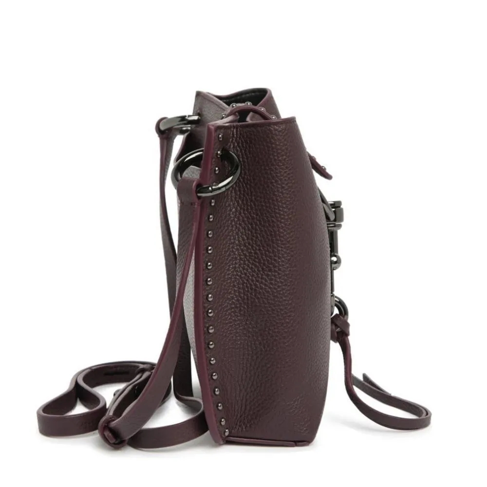 REBECCA MINKOFF Megan Mini Feed Crossbody Leather Bag, Dark Brown/Purple. NWOT - Image 4