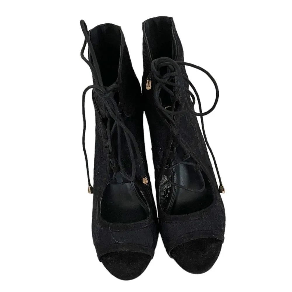 LILIANA Black Stilleto Shoes Lace Up Peep Toe Size 9 Lace Fabric - Image 6