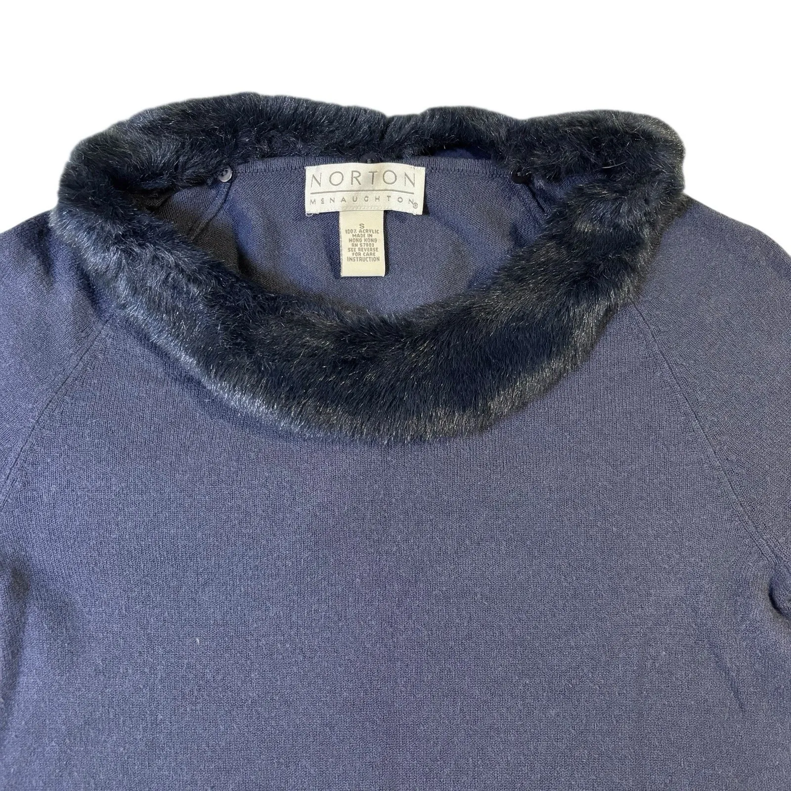 Norton McNauchton Women's Long‎ Sleeve Dusty Blue Fur Collared Sweater Size S - Image 3