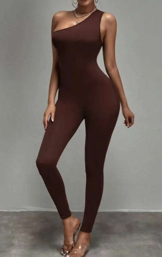 Chocolate brown one shoulder jumpsuit - Image 5