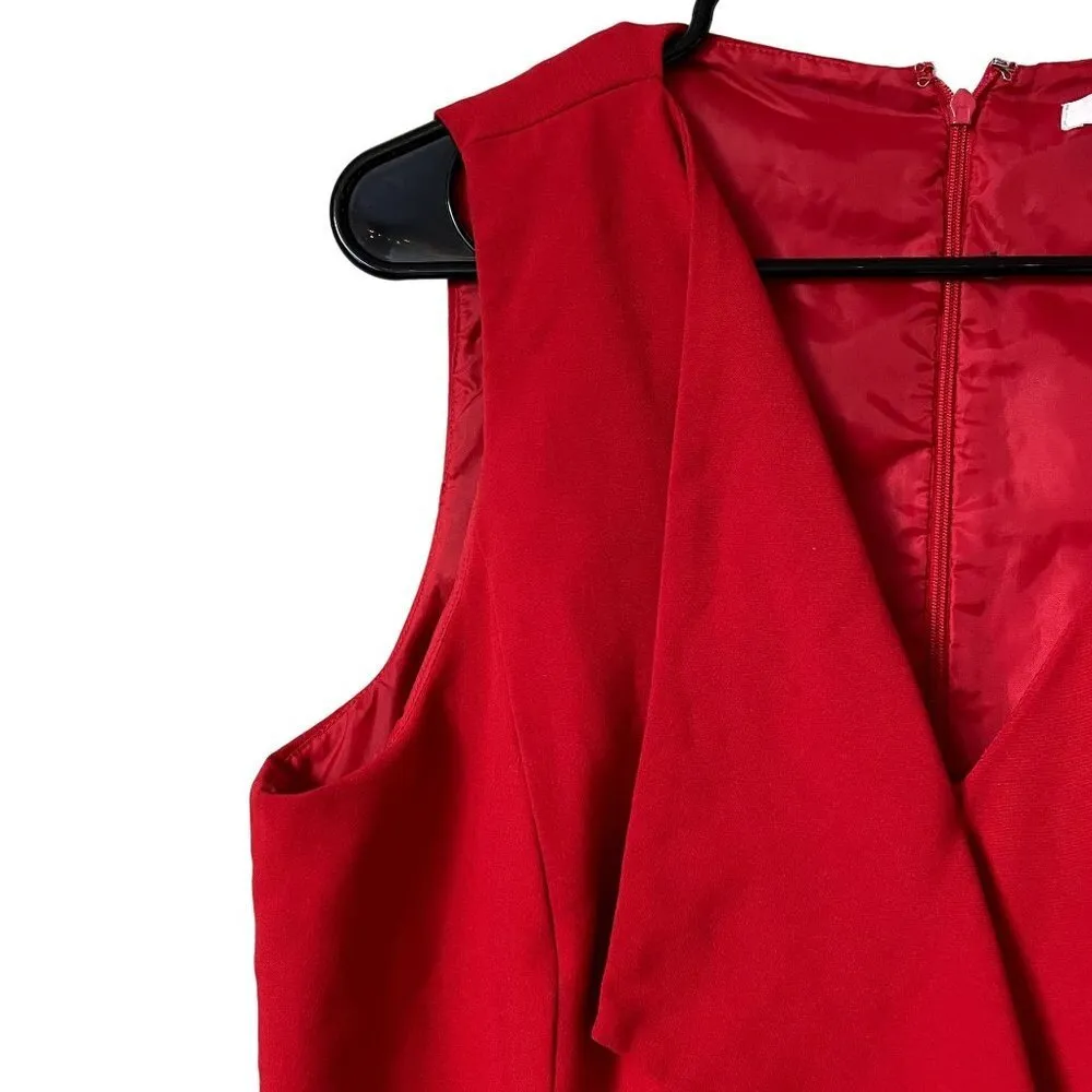 Calvin Klein bright red formal sleeveless dress vneck midi bodycon dress - Image 2