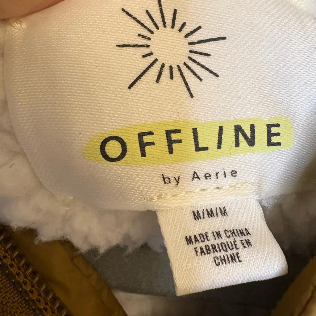 Offline by Aerie Mustard Quilted Bomber Jacket Cozy Sherpa Lined Medium - Image 5